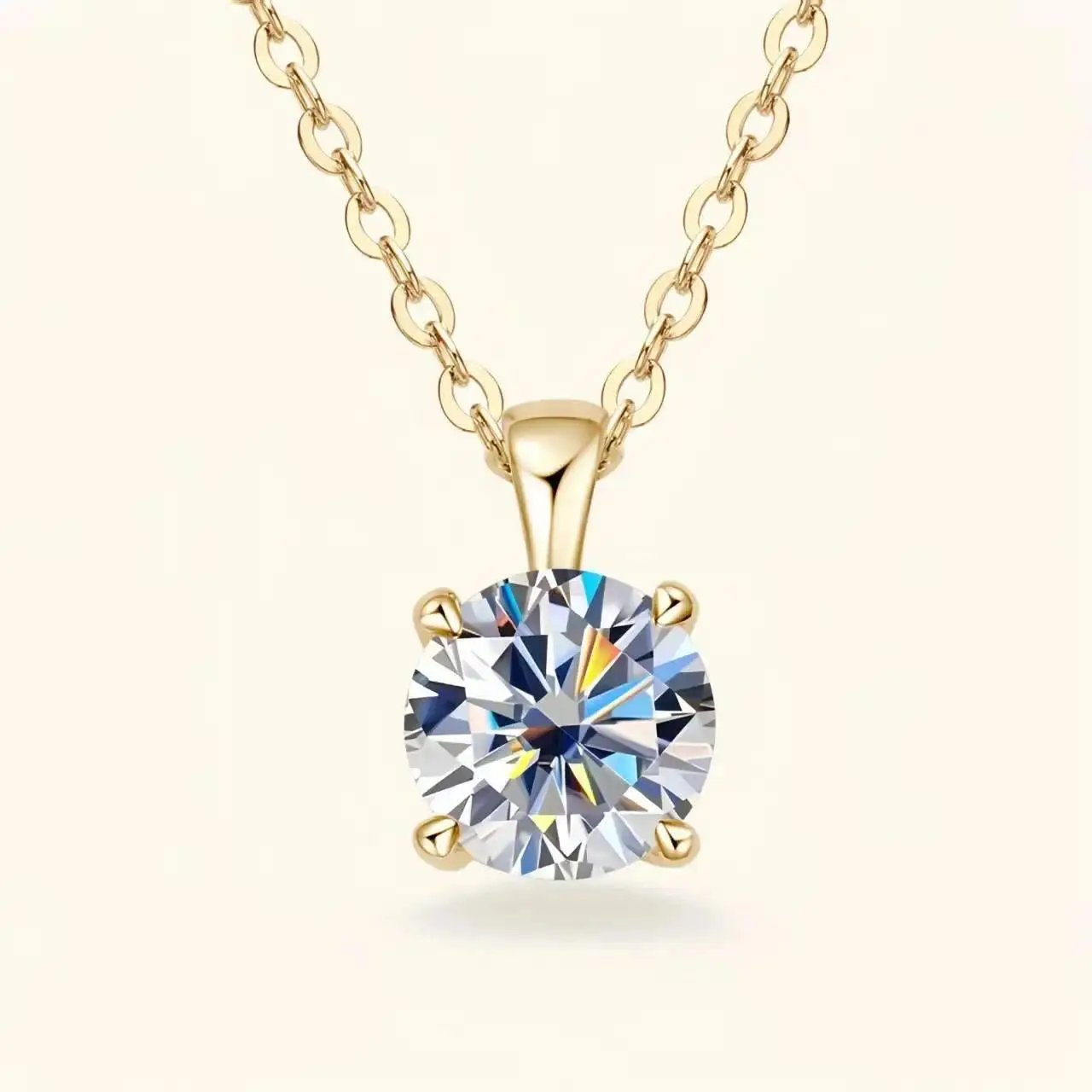 Ty 6.5mm 1 Carat D Moissanite Solitaire Drop Necklaces 18K Gold Plated Pendant Original Real 925 Silver Chain Jewelry For Women