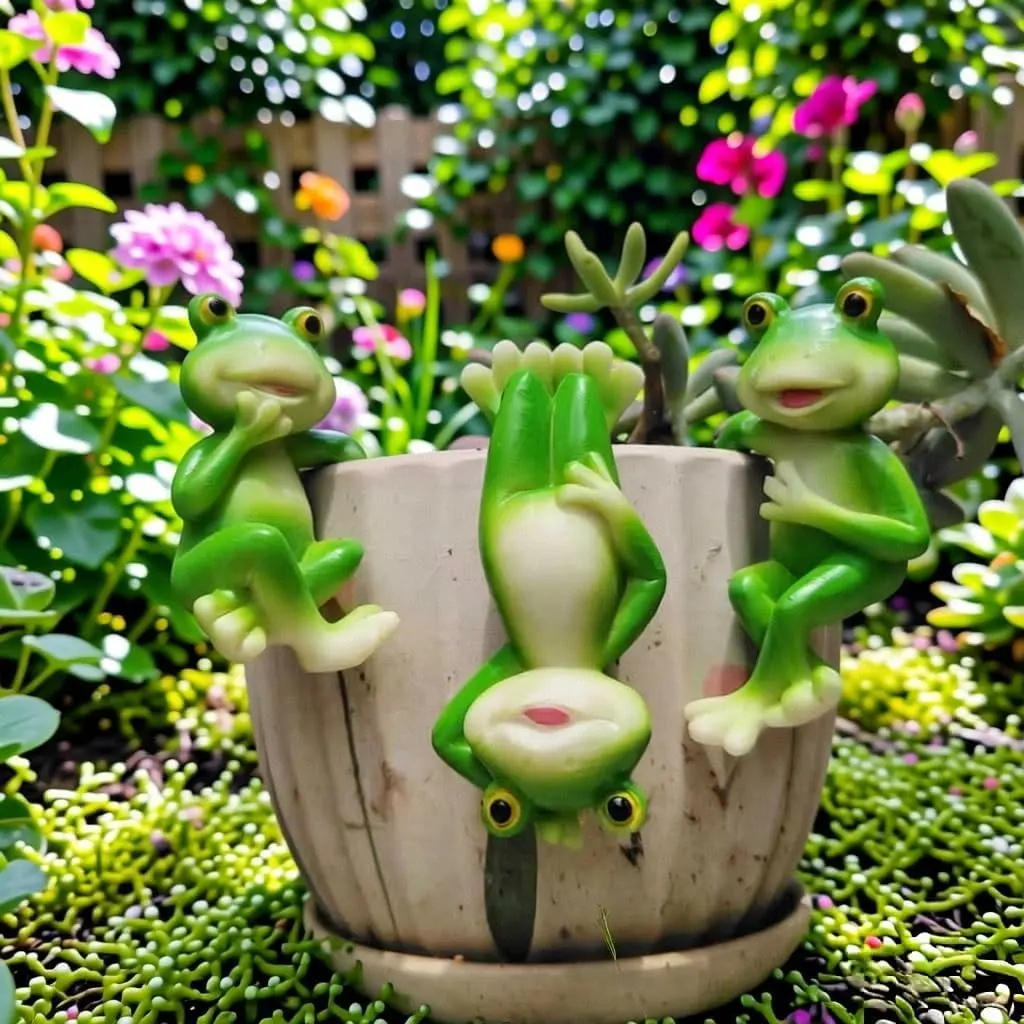 3 Pieces of Outdoor Courtyard Climbing Frog Statue Decoration, Outdoor Fairy Garden Resin Crafts, Flower Pot Landscape Frog, Miniature Landscape Pendant Accessories