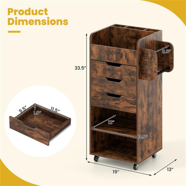 Rolling Craft Storage Cart with 3 Drawers & Adjustable Shelves, Mobile Wrapping Paper Organizer with Wheels