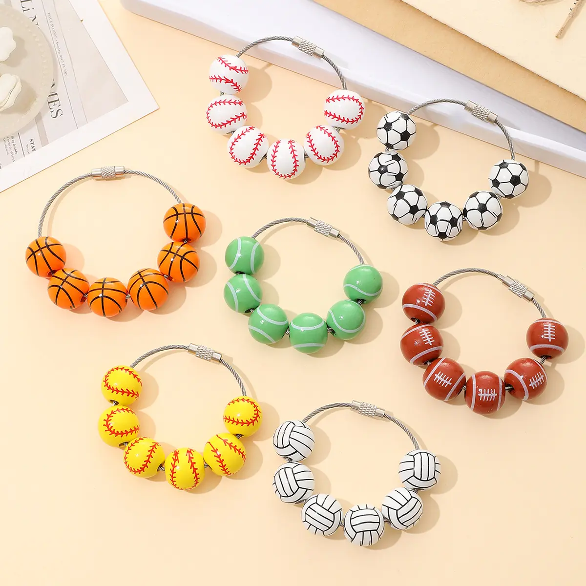 Monogram Sports Ball Bag Charm - Key Chains with Loop Hook Ball Shapes, Keychains for Backpacks, Casual Wear Accessory, Unisex Key Holder & Phone Strap for Sports Lovers (Football, Basketball, Baseball Collectibles)