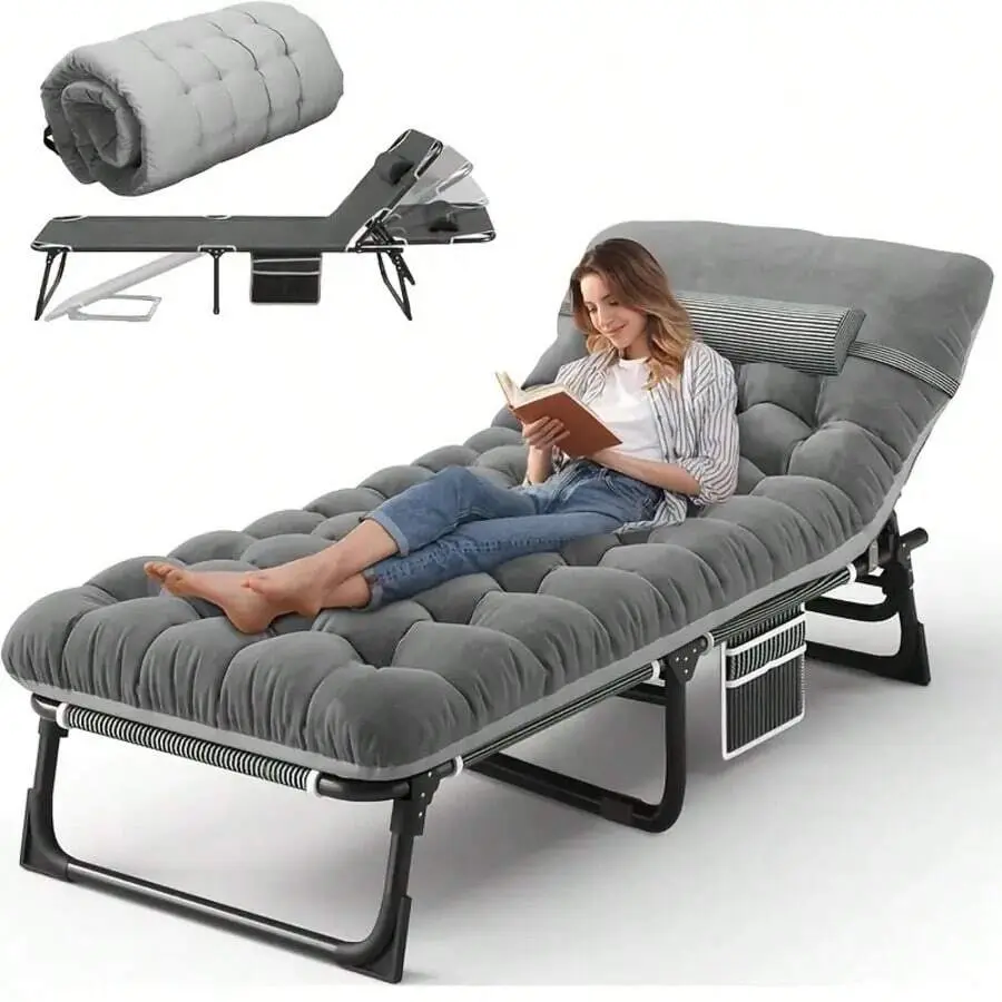 Outdoor Folding Bed, Camping Bed, Outdoor Recliner, Outdoor Sunshade Chair, Heavy-Duty Portable Outdoor Lounge Chair, Suitable For Outdoor Sunbathing, Garden, Swimming Pool, Lawn, Garden Or Poolside, Outdoor Use Only