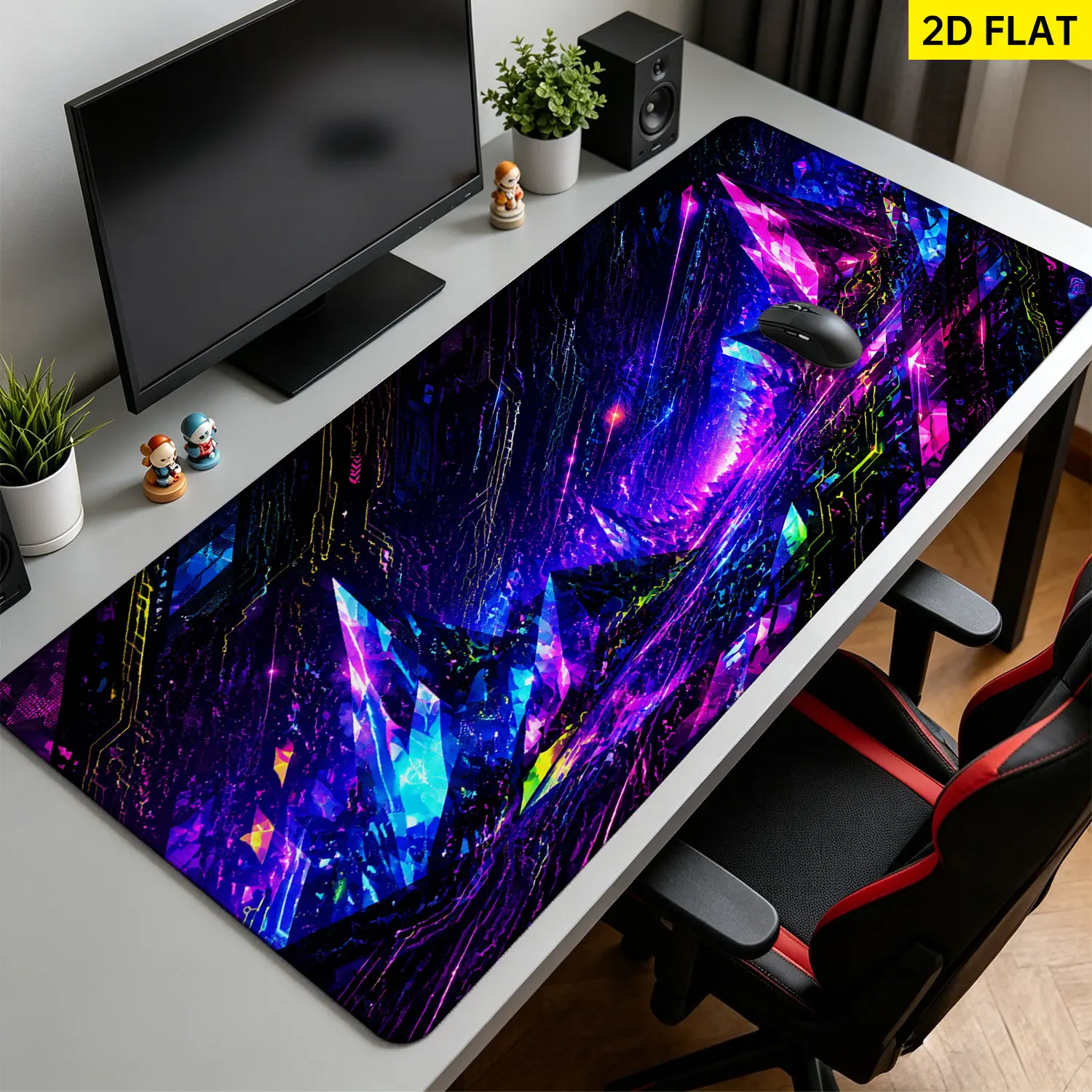 Extra Large neon crystal abstract landscape Mouse Pad,Non Slip Rubber Pad,Desktop Decoration Drotection Pad,Washable,Lock Edge Multi Size,Premium Multipurpose Mousepad For Office,Gaming,Gift for Family and Friends