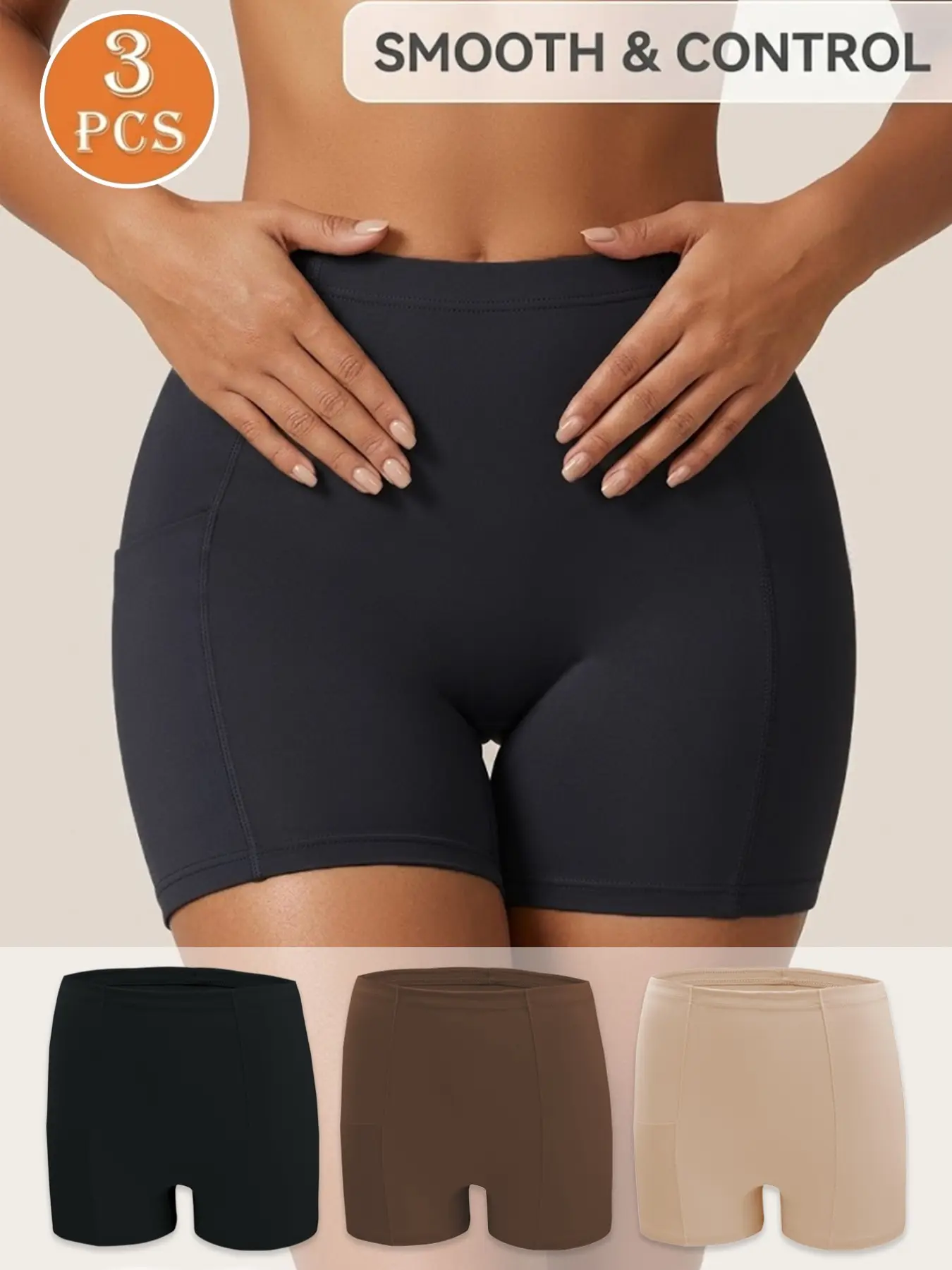 3 Pack High Waisted Shapewear Underwear Shorts for Women - Tummy Control & Butt Lifting - Plus Size High Elastic Daily Wear Under Skirt Safety Shorts (Black/Coffee/Khaki)