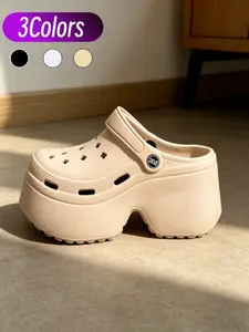 Internet Celebrity American Retro Y2K EVA Clogs, Minimalist Solid Functional Look, Dense Vent Holes Keep Feet Dry, Elastic Ergonomic Insole Anti-tired, Waterproof Washable For Beach & Rain, Detachable Strap For Two Wearing Styles