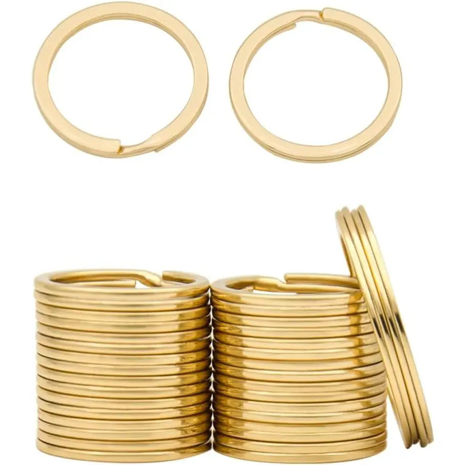 20-Pack Golden Metal Flat Split Key Rings, 1 in (25mm) Diameter, Home/Car Use Keychains for Dog Tags, Office Lanyards, Keys Attachment