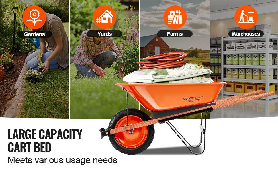 VEVOR Wheelbarrow Cart, 5 Cu. Ft. Load & 265 lbs Capacity, One Wheel Garden Dump Cart, Garden Wagon with Metal Handle & 16" Wide Track Wheels, Easy Loading Utility Yard Cart & Wagons for Lawn Farm VEVOR Wheelbarrow Cart, 5 Cu. Ft. Load & 265 lbs Capacity, One Wheel Garden Dump Cart, Garden Wagon with Metal Handle & 16" Wide Track Wheels, Easy Loading Utility Yard Cart & Wagons for Lawn Farm