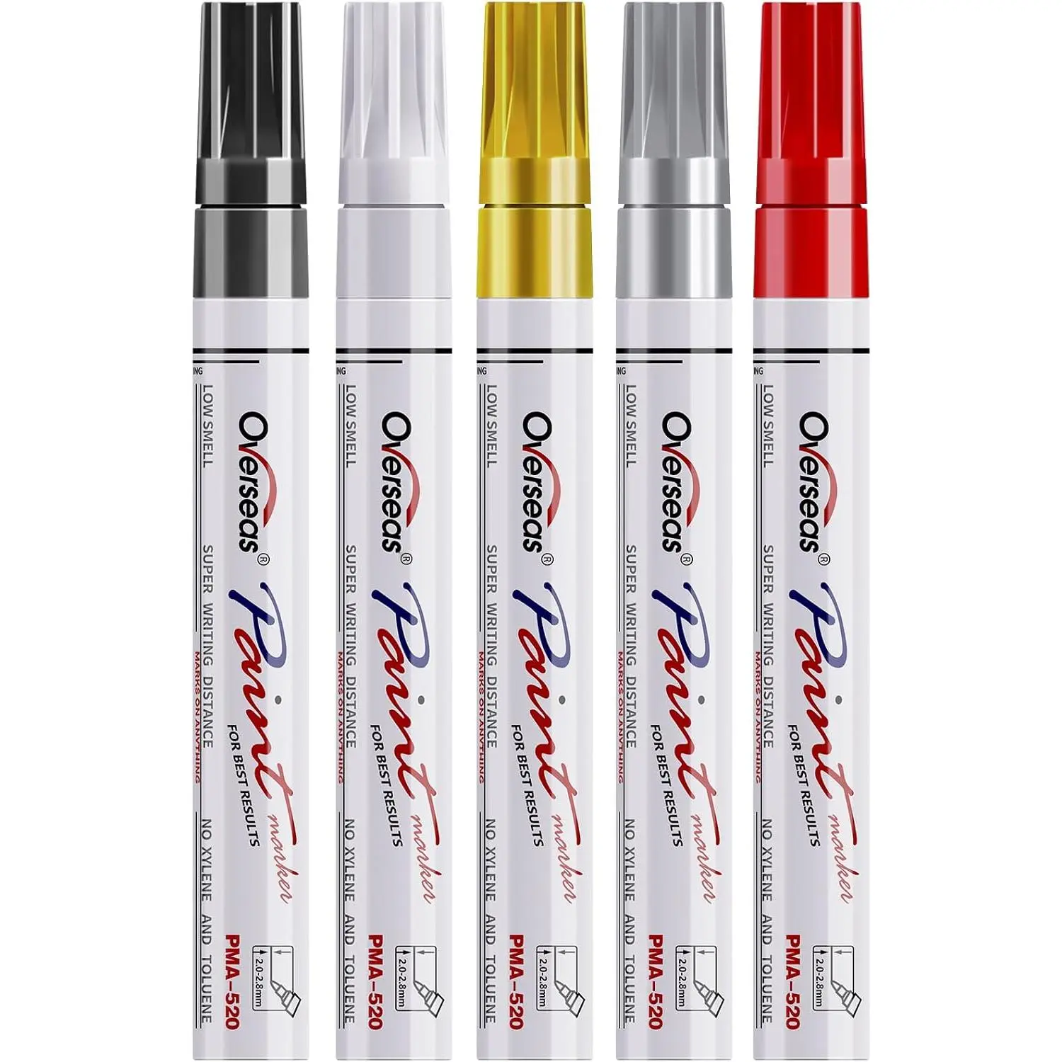 Oil-Based Metallic Permanent Marker Pens, 5-Color Medium-Tip with 5ml Quick-Dry Ink, Fade-Resistant Multi-Surface for Metal, Rock, Marker Pen
