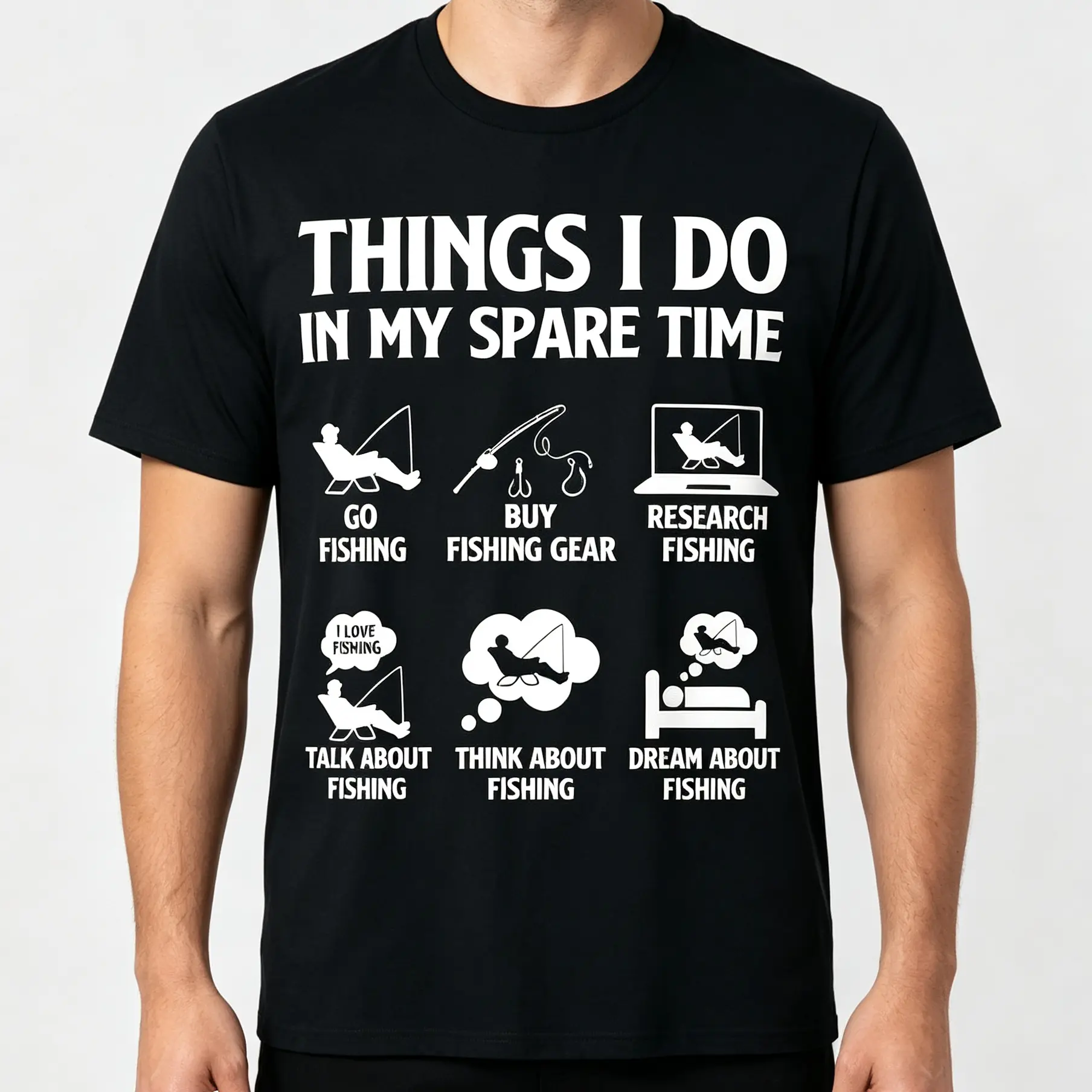 Men's Bass Fishing Graphic Tee - Menswear Top, Short Sleeve Round Neck Crewneck, Machine Washable Casual Shirt for Spare Time Fishing Enthusiasts