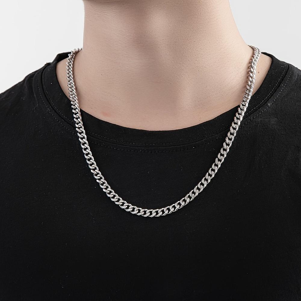 Men's 2-Piece Stainless Steel Jewelry Set - Classic Cuban Necklace, Hip Hop Punk Rock NK Chain Bracelet, Men's Jewelry, Male, Casual