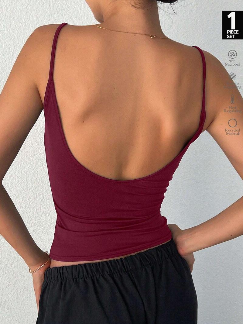 Women's Solid Backless Racerback Tank Top, Casual Sleeveless Top for Daily Wear, Ladies Clothes for All Seasons