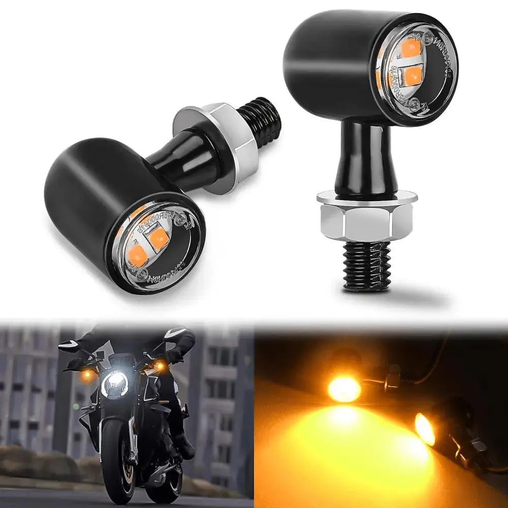 Nilight 4Pcs 12V DC Waterproof Motorcycle LED Turn Signals - Front Yellow Beam Indicators, Mini Transparent Glass Blinkers, Easy Install, Universal for Harley, Honda, Kawasaki, Suzuki, Triumph, Yamaha Cruisers, Universal Fit