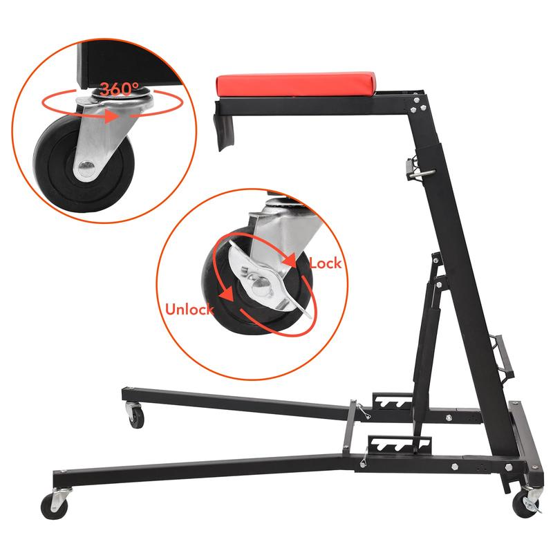 【GARVEE】Topside Automotive Engine Creeper for Auto Repair: 48" to 66" Height, 400 LBS Capacity, with 4 Swivel Casters for Easy Mobility in Black, Yellow, Orange, and White Colors.