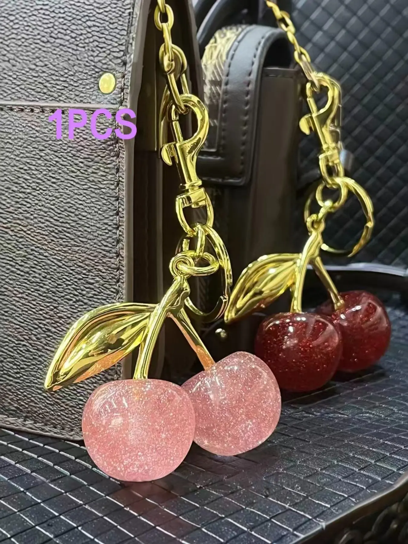A fashionable and cute cherry design Kevchain, bag decoration, Fruit Bag Charm, daily wear, also a surprising and exquisite small gift, Trendy Bag Charms, Charms for Purses