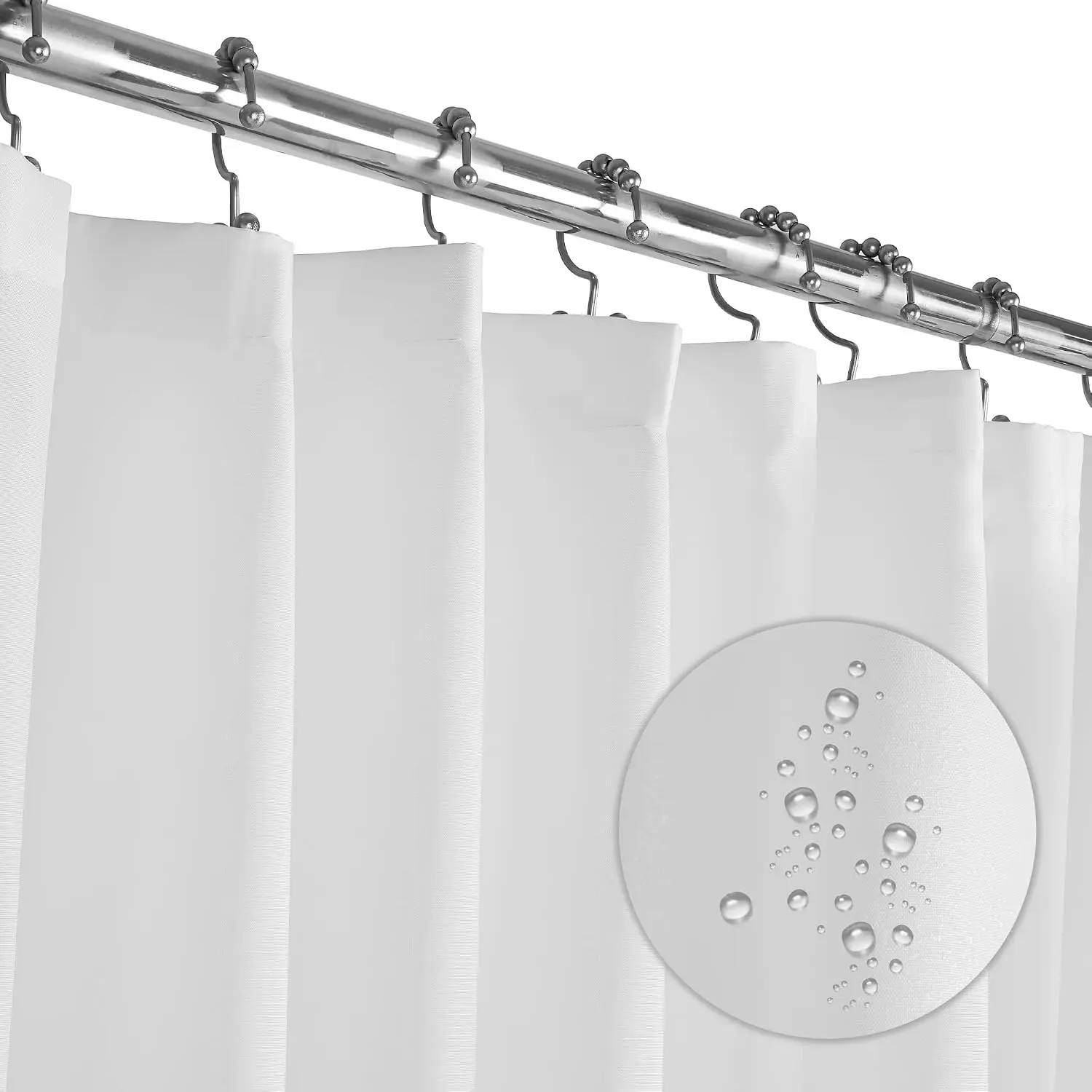 White Fabric Shower Curtain 72x72 Waterproof Heavy Duty Liner |   Fabric shower liner, mildew resistant, shower curtain Liner, rust-proof grommets, durable bathroom essential