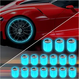 16PCS Fluorescent Tire Valve Stem Caps,Luminous Auto Wheel Air Valve Cap,Universal Decoration Accessories for Car/SUV/Bicycle/Trucks/Motorcycles,Cool Car Gifts (Flag/Blue-16pcs)