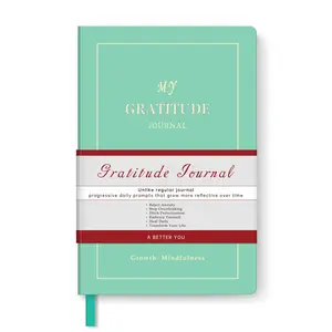 Mint A5 Gratitude Journal, Hard Cover Mindfulness Notebook, Daily Reflection Log, Thick Paper Pages with Ribbon Bookmark, Ideal for Self-Discipline and Gifting