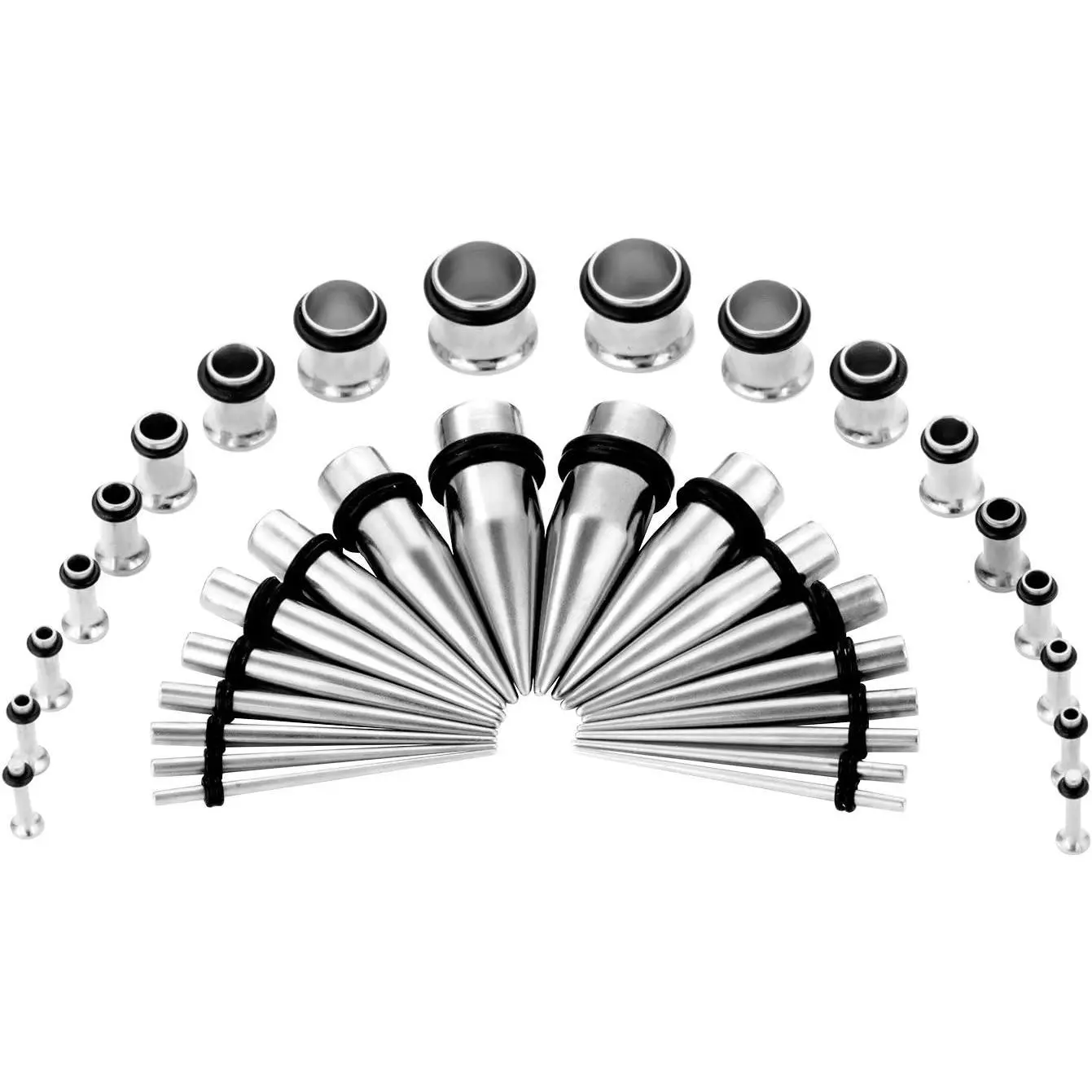 36pcs Ear Stretching Kit 14G-00G Surgical Steel Tapers Tunnels Gauges Set for Starter Women and Men Expanders Body Piercing Jewelry