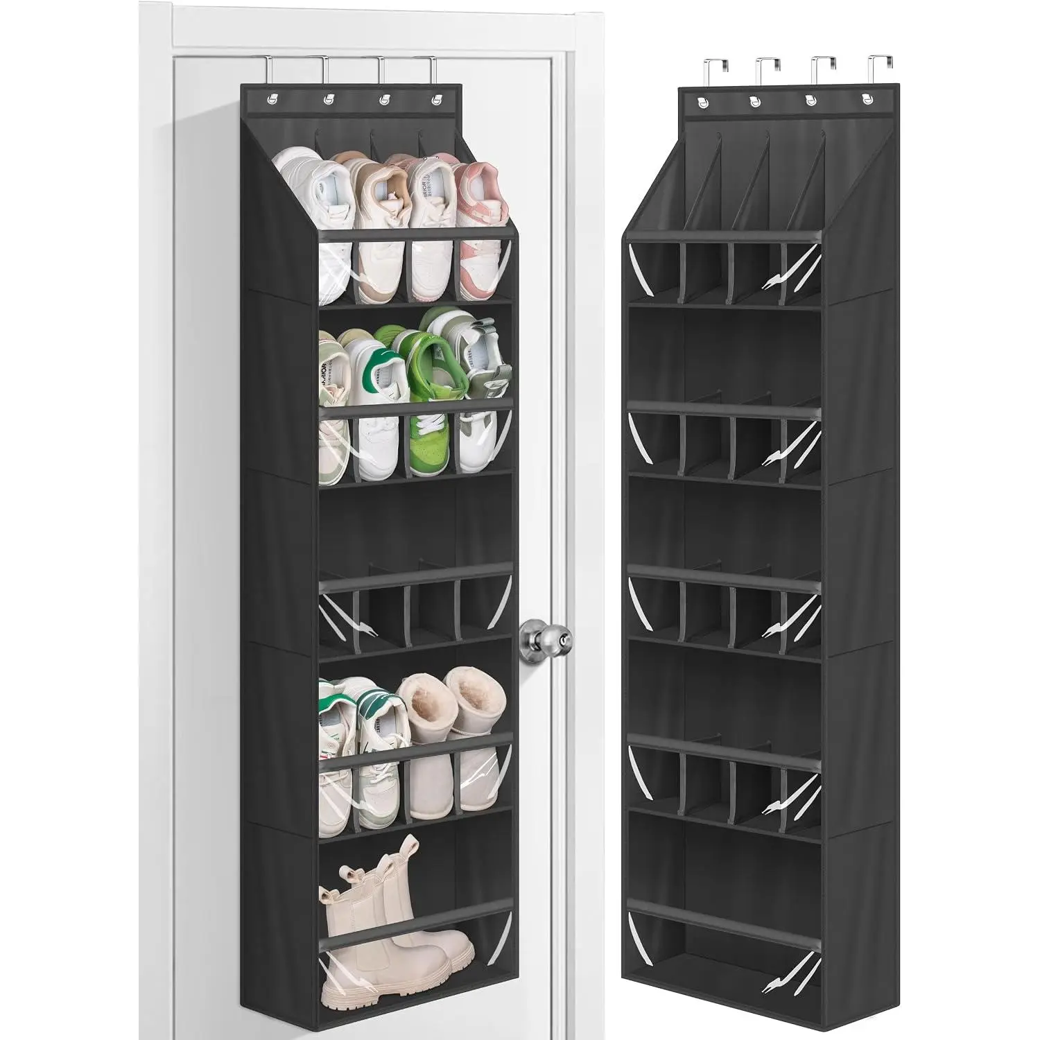 20 Pairs Over the Door Shoe Organizer for Closet Narrow  Shoe Rack for Door Hanger Deep Pocket Door Shoe Holder Storage for Boots, Size 13 Sneakers, Black