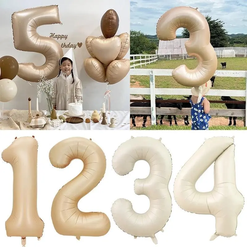 Large 32/40 Inch Cream Foil Number Balloon, Digital Helium Figure for Kids & Adults Birthday Party, Wedding Decorations, 32Inch