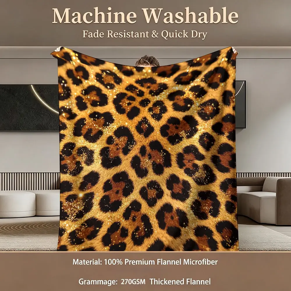 Luxurious Sequined Leopard Print Throw Blanket, Soft Microfiber, Breathable, All-Season Sofa Bed Cover, Y2K Fashion Decor