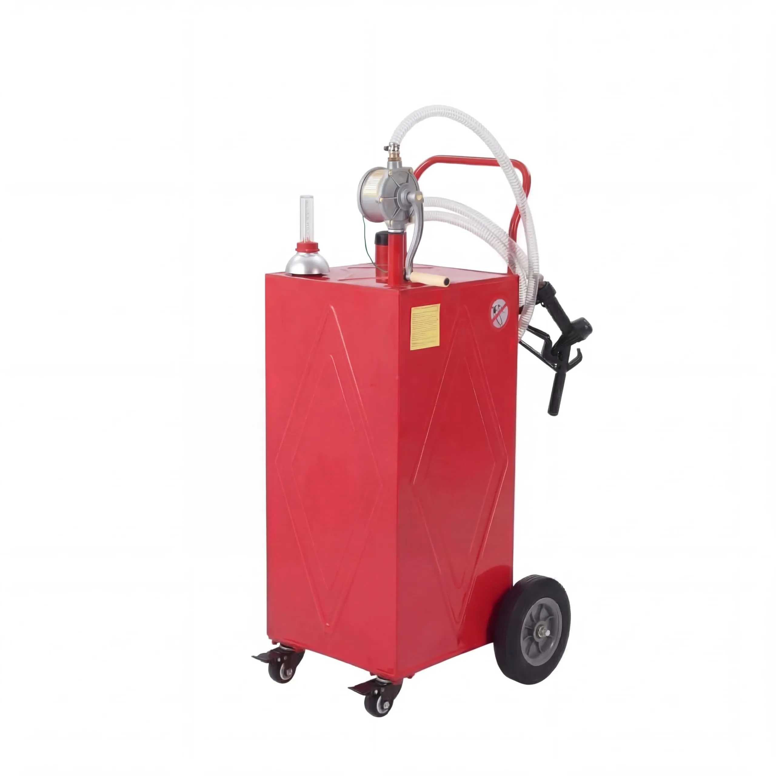 35 Gallon Portable Fuel Caddy with Manual Rotary Pump Heavy Duty Mobile Fuel Transfer Tank on 4 Wheels Gasoline Diesel Storage Container