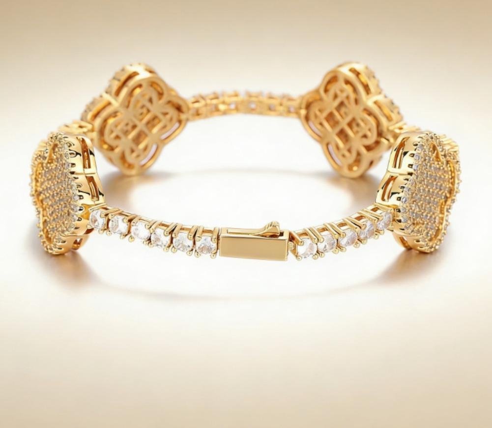 Cross Tennis Bracelet — Crafted from 18K gold-plated brass and set with brilliant Moissanite, it radiates a dazzling sparkle. This piece of luxurious, high-end fashion jewelry is suitable for both men and women—perfect for dressing up for parties or for e