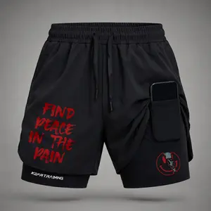 Men’s Find Peace in the Pain Graphic Print 2-in-1 Athletic Shorts, Built-in Compression Liner, Secure Inner Phone Pocket, Elastic Drawstring Waist, Quick-Dry Gym Running Training Shorts for Summer Daily Wear
