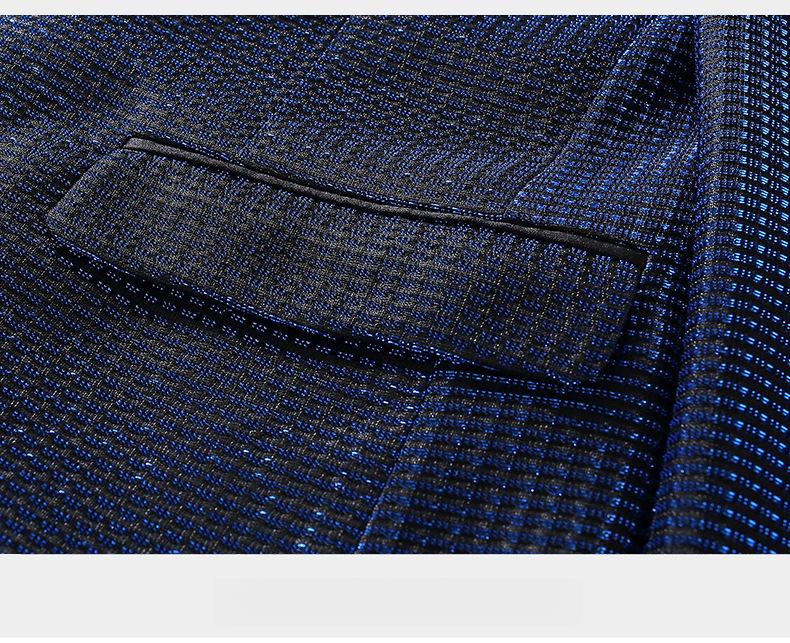 Men's Slim Fit Groom Tuxedo Suit  Korean Style Wedding Blazer & Pants Set, Business Casual Plaid Suit