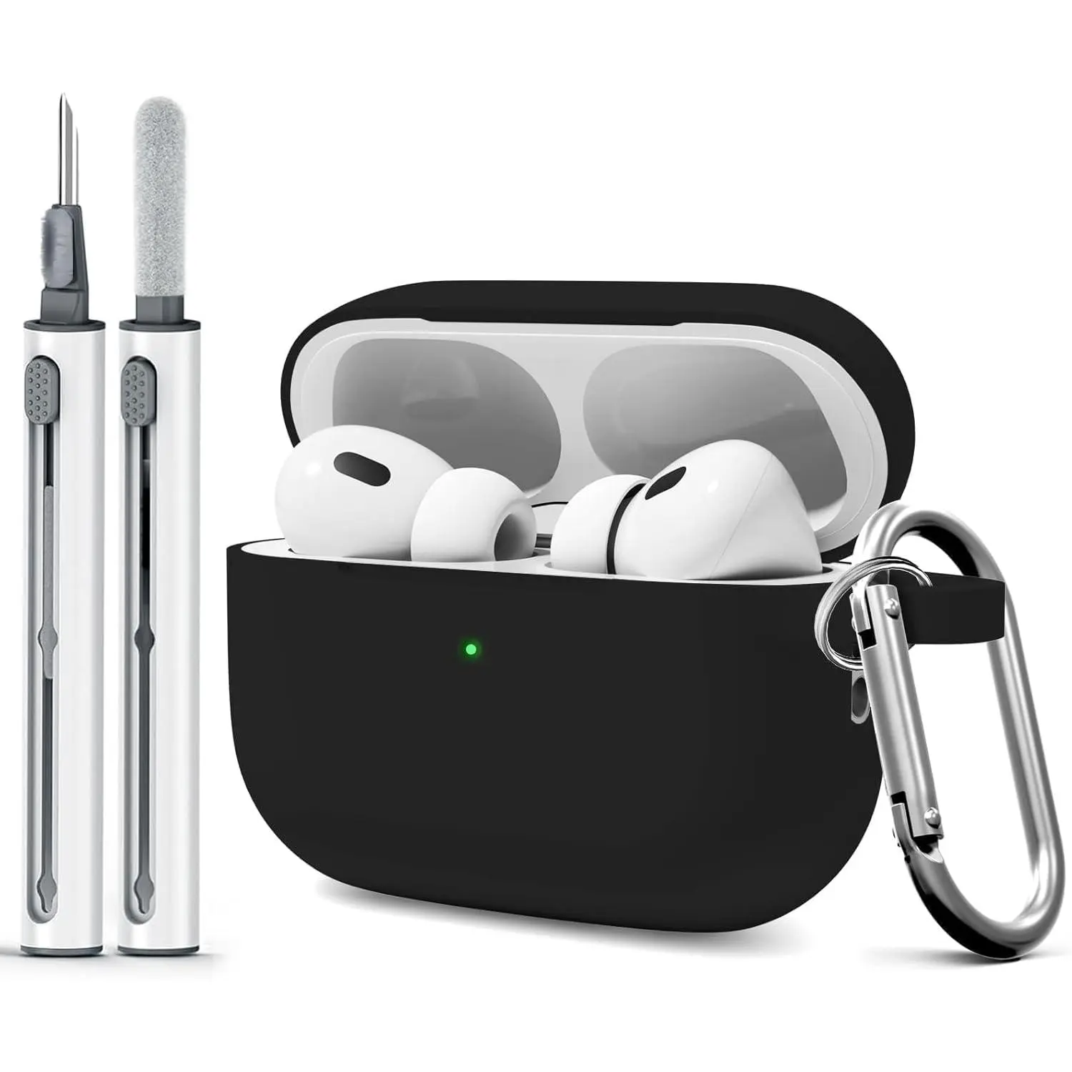 for AirPods Pro 2 Case with Cleaner Kit, Compatible with Airpods Pro 2nd/1st Generation Case (USB-C Cable) with Keychain for Women and Men,Black