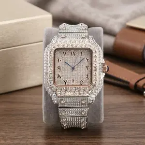 High-End Two-Tone Diamond Square Watch, Luxe Statement Accessory For Business & Club Nights
