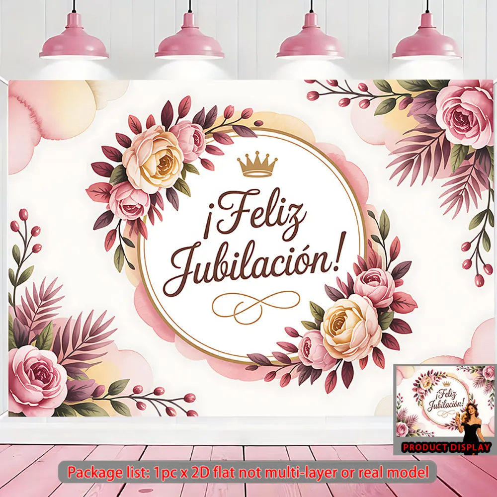 2D Flat Banner HD digitally printed polyester photography backdrop, pink rose floral themed 2D flat background cloth for retirement celebration parties, suitable for portrait photos, product photography, video recording, livestrea