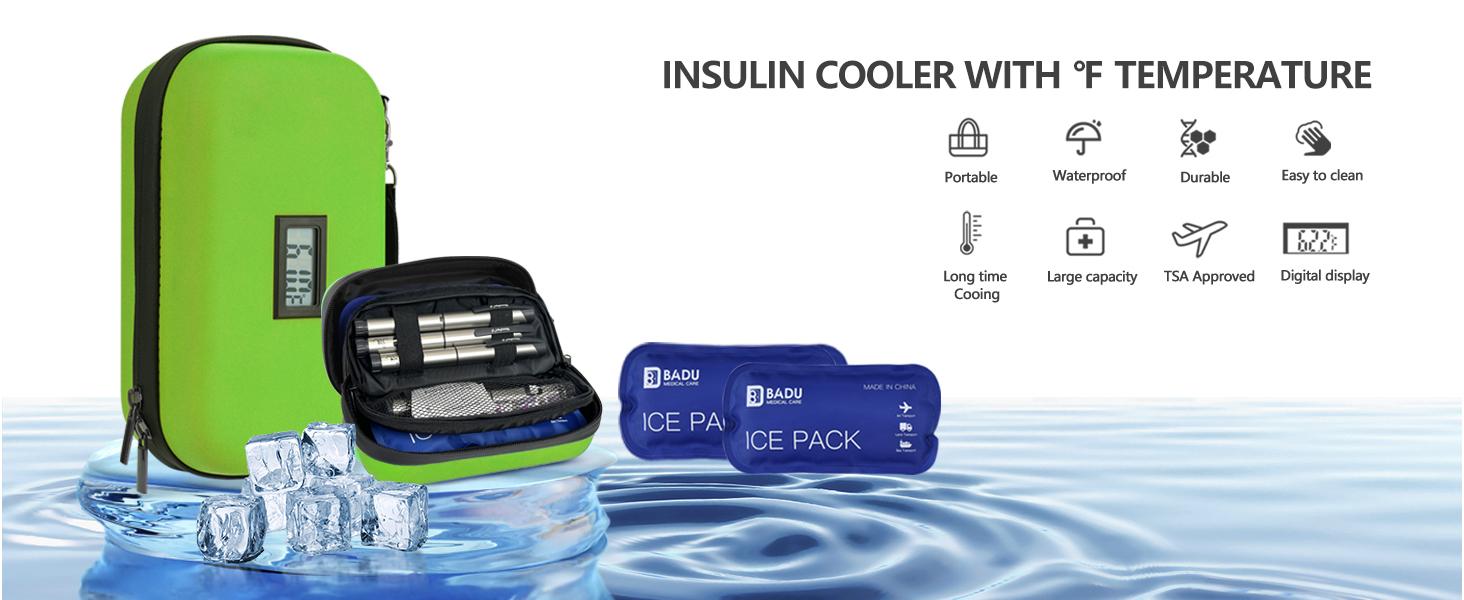 Insulin Cooler Travel Case TSA Approved Refrigerated Medicine Cooler for Travel w/Thermometer Temperature Diabetic Travel Case w/2 Reable Ice Packs for Daily Life Trip