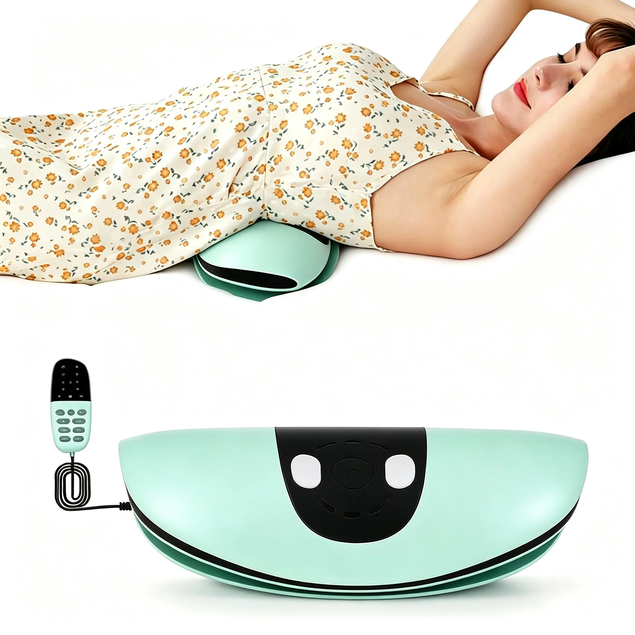 Multifunctional Back Stretch Massager, Adjustable Heat Therapy Waist Relief, Multi-Mode Waist Support Pad, Office and Home Use