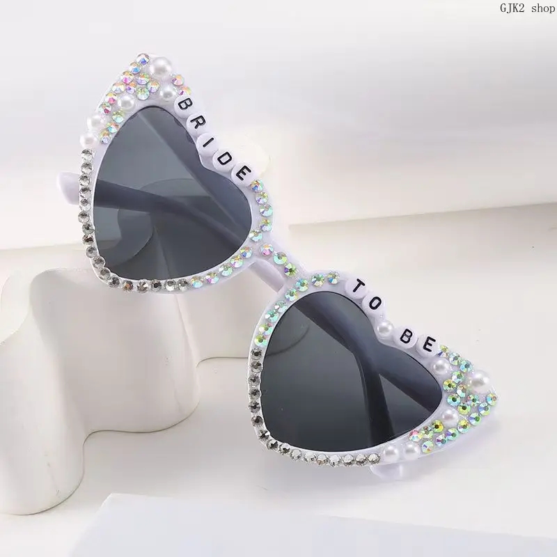Bridal Heart Sunglasses Pearl Rhinestone Bachelorette Party Eyewear