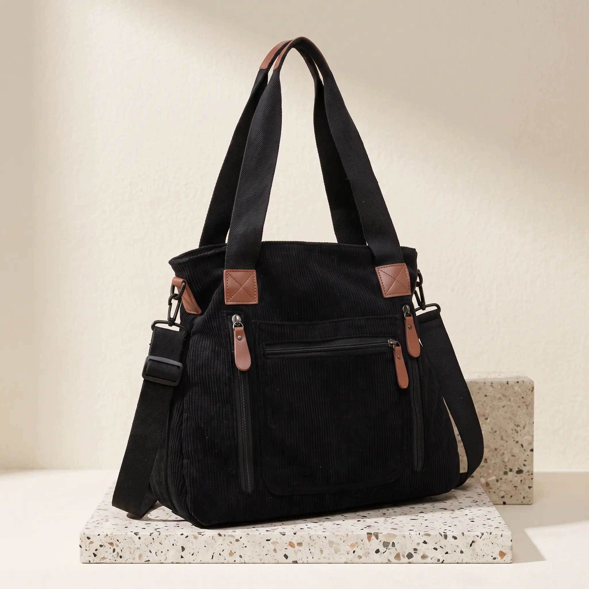 Daily Essential Tote Bag For Work School Travel Large Capacity Nylon Shoulder Bag Solid Color Zipper Closure Crossbody Handbag Soft Casual