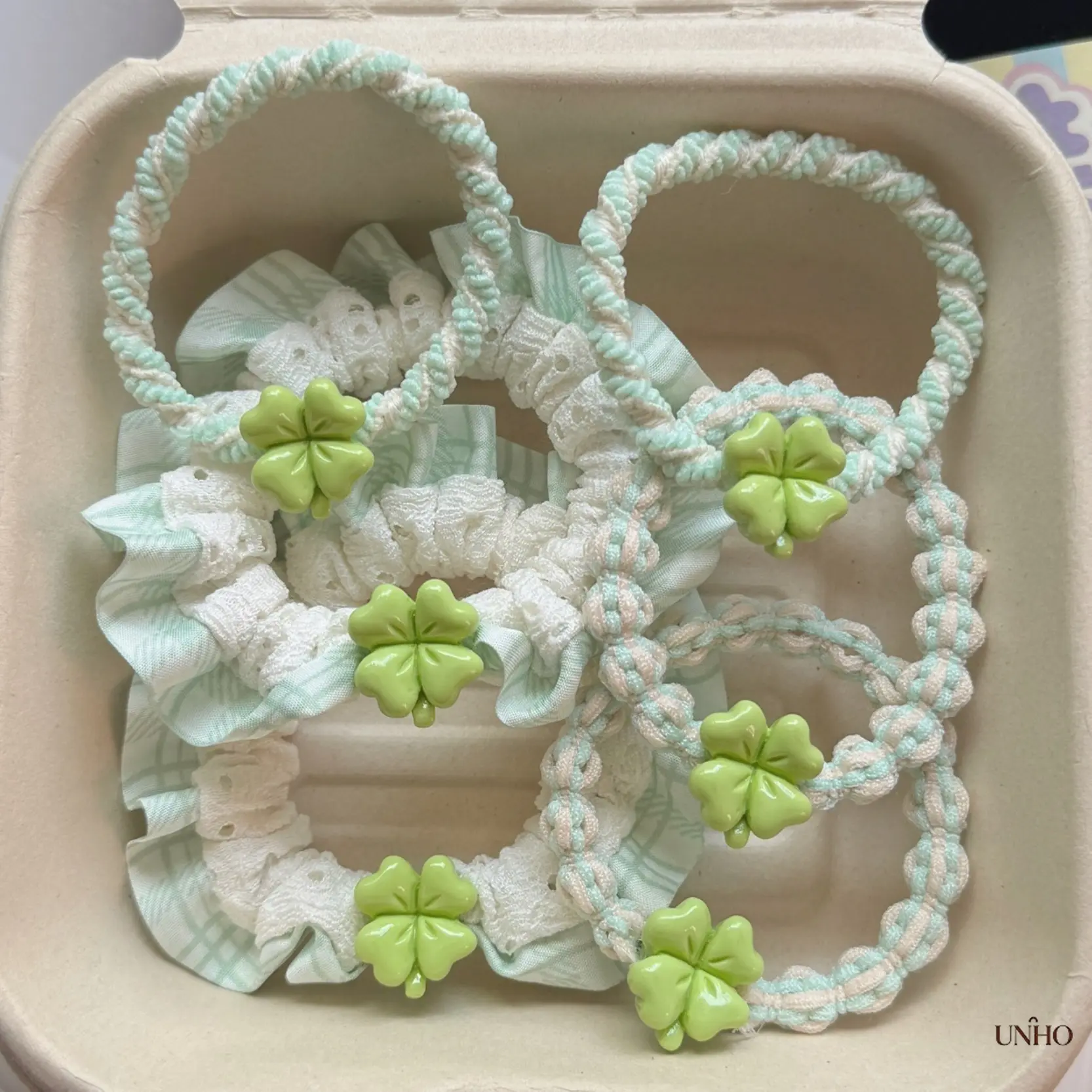 Fresh Four‑Leaf‑Clover Hair‑Tie Set For Girls, Ins‑Style Sweet Ponytail Bands, Matching Couple & Best‑Friend Hair‑Rope Accessory For Daily‑Wear, Casual‑Outings And Friendship‑Gift‑Giving Moments