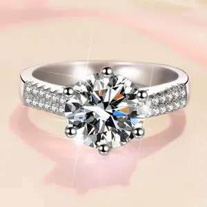 Hot-selling 3ct Moissanite Ring PT950 Plated Six-prong Crown S925 Sterling Silver Women's Ring In Stock