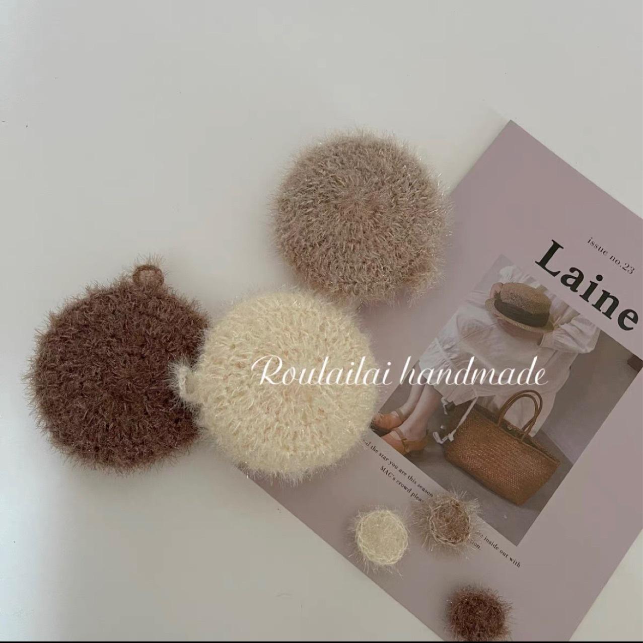 [3-Pack] Korean Handmade Crochet Acrylic Cute Candy-Colored Round Dish Towels, Portable Cleaning Cloths, Random Colors