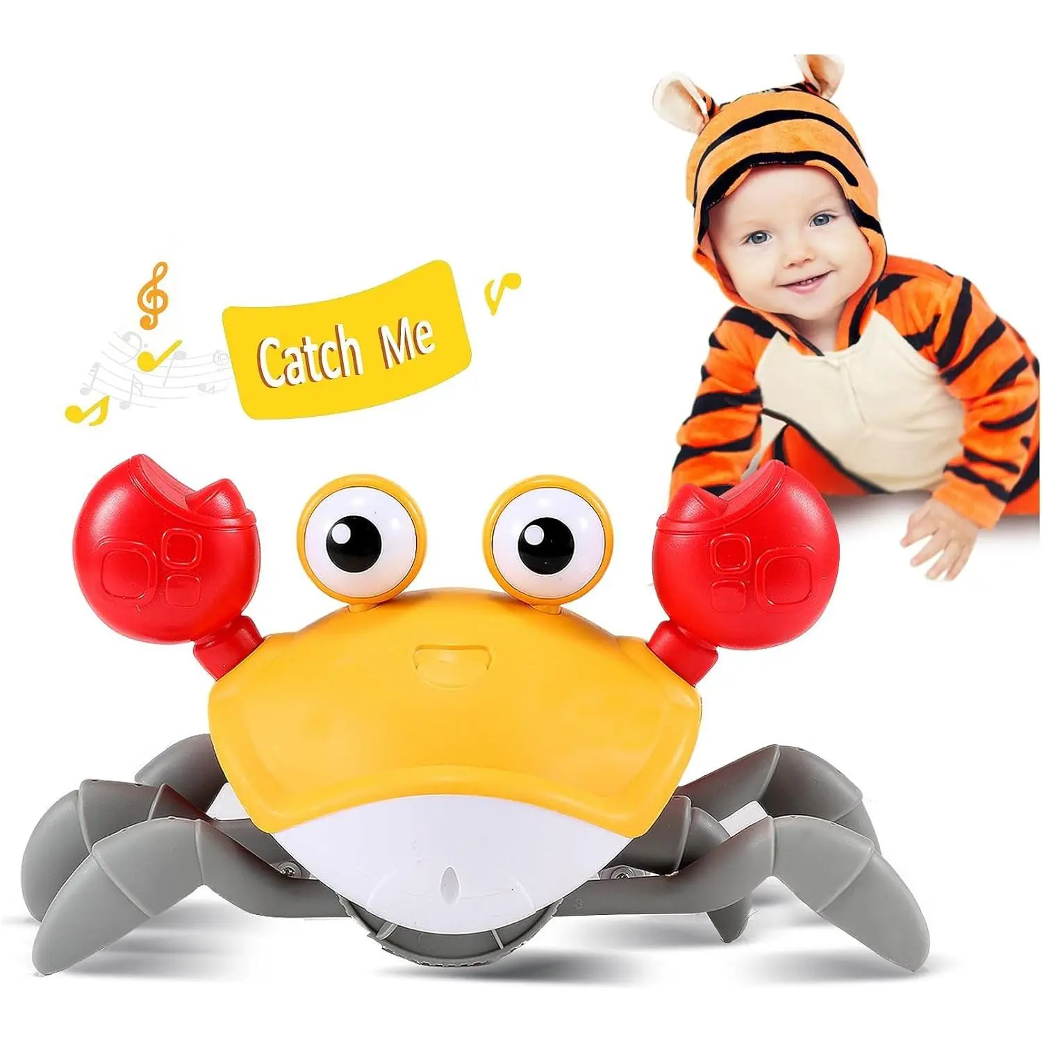 Crawling Crab Baby Toy, Cute Plastic Musical Light Up Sensory Activity for Tummy Time, Fun for Unisex Toddlers 2 - 3 Years, Led Lights, Cute Crab Toy, Interactive Audio, Cute Baby Sound Toys