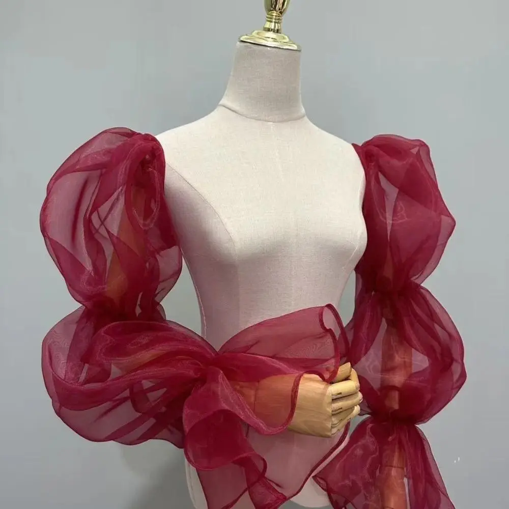 Fashion Elegant Puff Wedding Arm Sleeves Bowknot Evening Dress Decor Fairy Sleeves Ruffles Sweet Sheer Cover Sleeves Long Gloves
