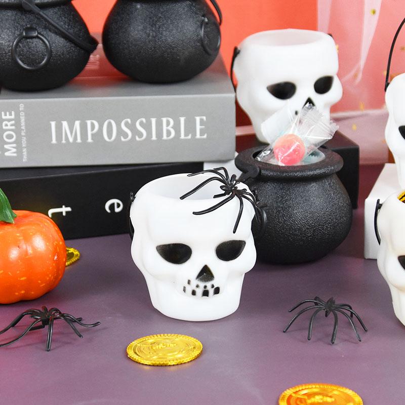 6count Mini Halloween Candy Bucket Pot Witch Skeleton Cauldron Holder Jar Trick Or Treat Halloween Party Decoration Props Kids Toy