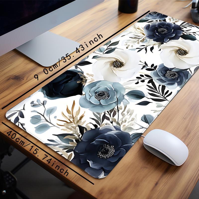 Creative Floral Pattern Mouse Pad, Multipurpose Large Rectangle Gaming Mouse Pad, Non-slip Rubber Base Stitched Edge Desk Pad For Desk Laptop Desktop, Durability Office Accessories, Desktop Accessory, Corporate Work Desk Accessories