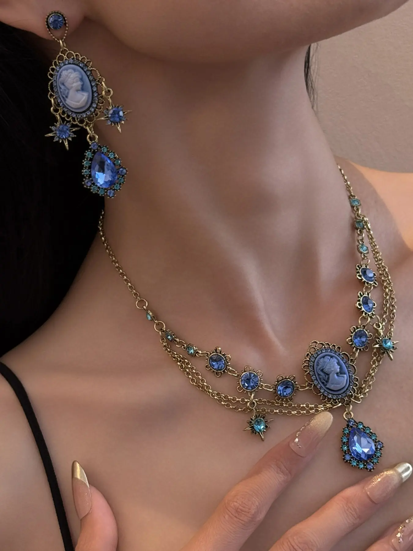 2-Piece Set Earrings and Necklace, Geometric Style Rhinestone Artificial Crystal, Fringe Courtly Luxury High-End Set