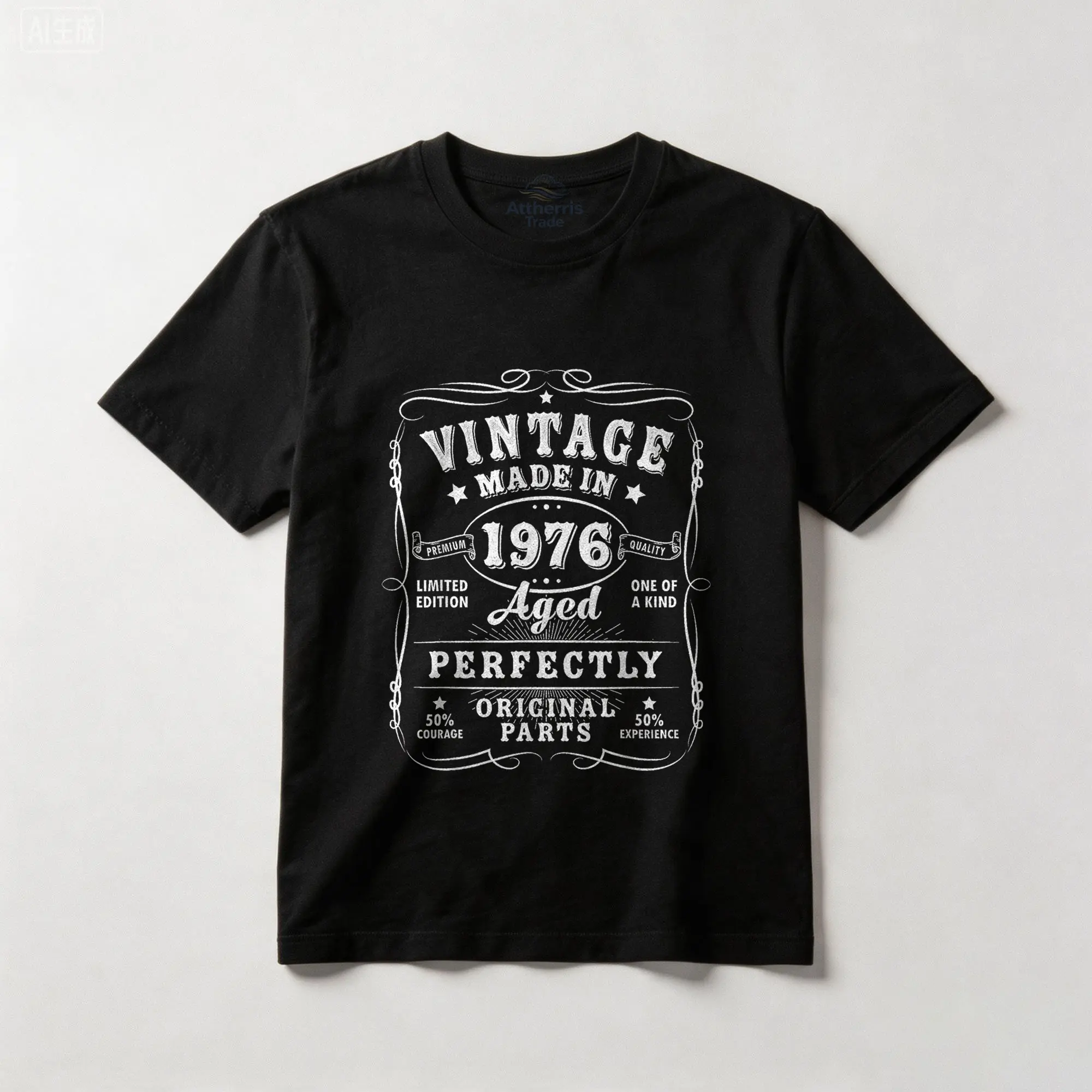Vintage 50 Birthday Decorations Men 50yr 1976 50th Birthday Funny Shirts for Men Tees and T Shirts Cotton T-shirt, Graphic Crew Neck Soft Top Short Sleeve Casual Unsex Shirt for Men Women