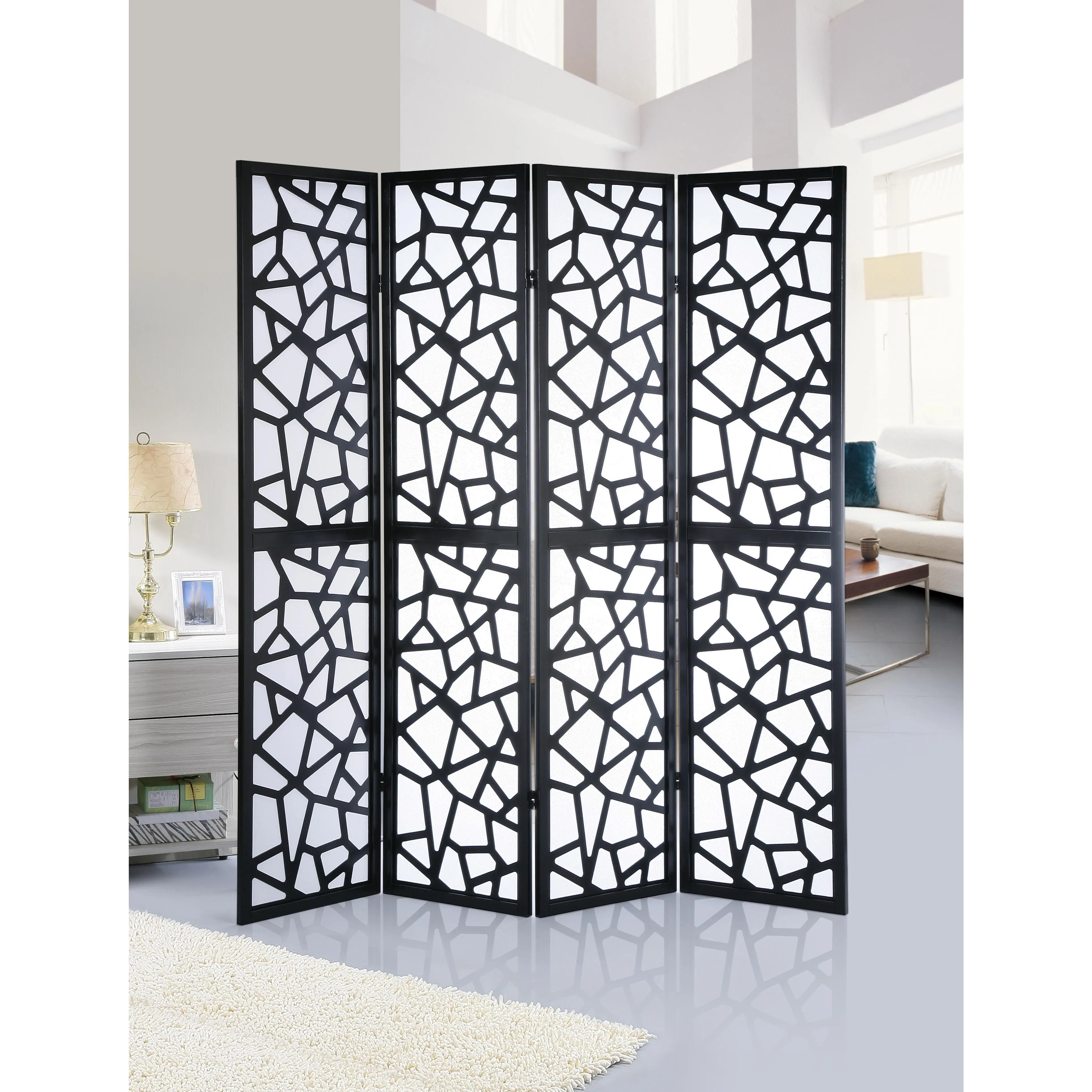 Nokaa 4 Panel Room Divider Screen Black Freestanding Folding Privacy Partition Wall Panel for Living Room Bedroom Office Home Decorative MDF Wood Frame Nonwoven Fabric 70 Inch Tall