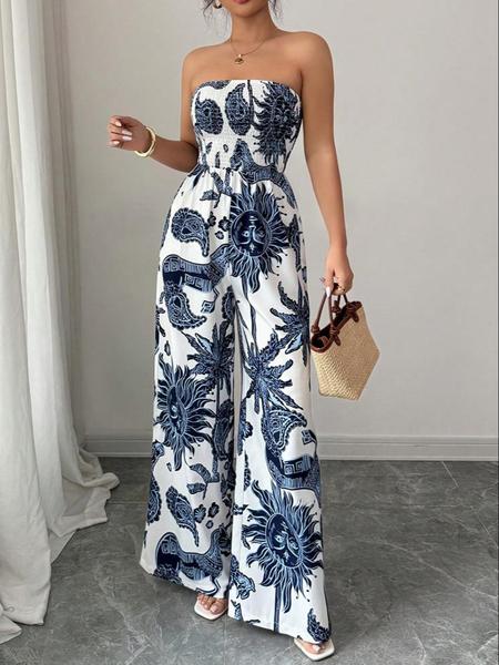 Women's All Over Print Jumpsuit, Elegant Fashion Casual Jumpsuit for Daily Outdoor Wear, Women's Jumpsuits for Summer