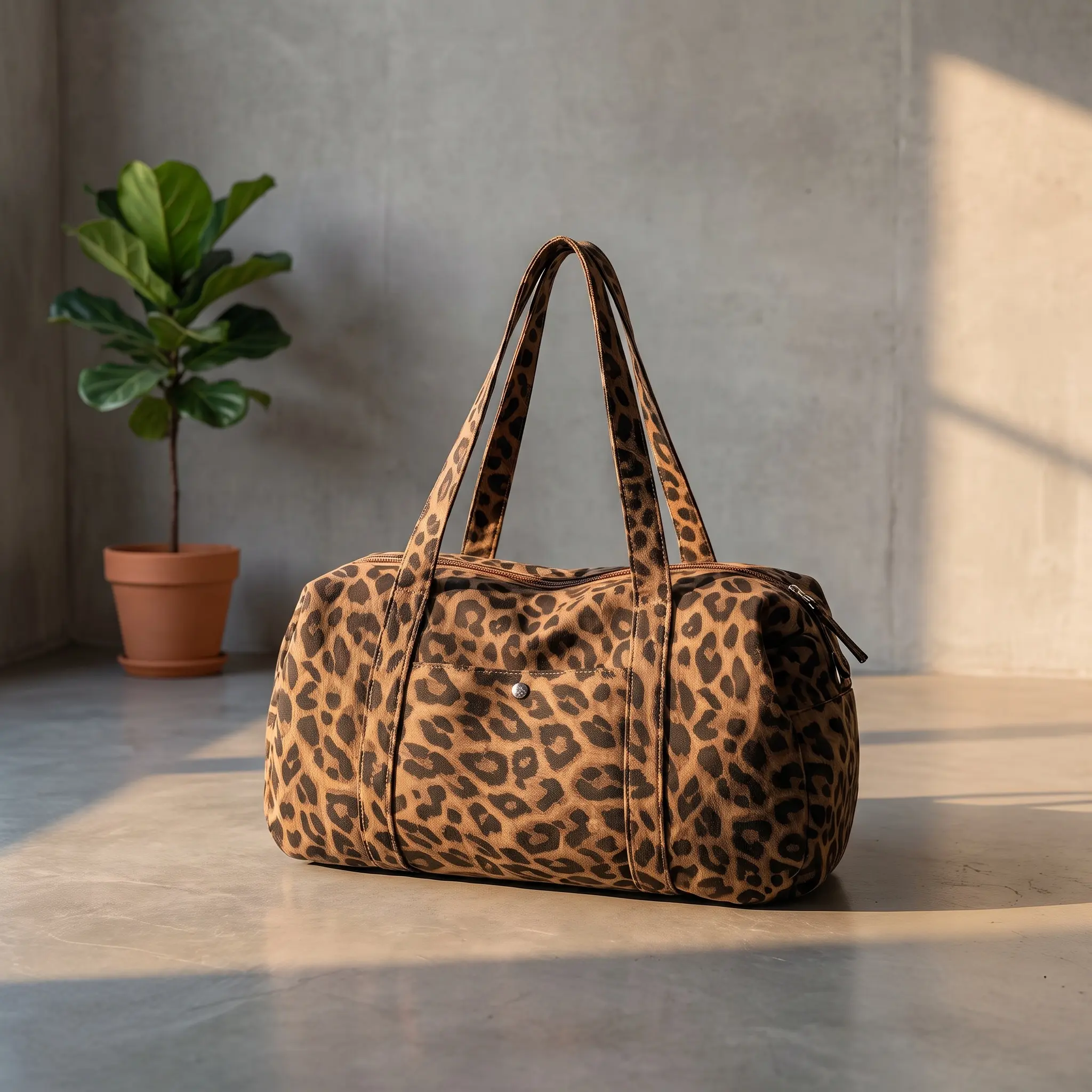 Medium Leopard Print Luggage Bag, Durable Fabric, Urban Lifestyle, Subtle Print, Unique Design, Versatile Lazy Style, Fashionable Travel Bag, Weekend Luggage Bag, Travel Duffel Bag, Duffle Bag Travel, Travel Duffle Bags, Bag For Travel, Traveling Bags