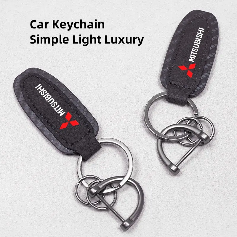 Metal Leather Car Keychain Car Key Ring For Mitsubishi Eclipse Cross ASX Xforce Granois Outlander L200 Xpander Mirage Pajero Rallillart LancerEX LancerEvo