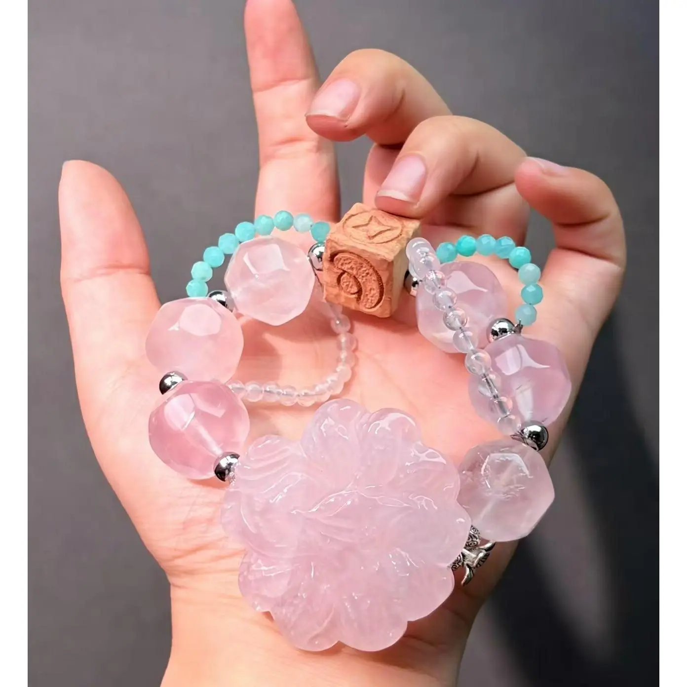 004 Rose Quartz Clear Quartz Amazonite Bracelet Combination Link, Lucky Charm Bracelet 2025 Energy Magnetic Bead Bracelet Gift