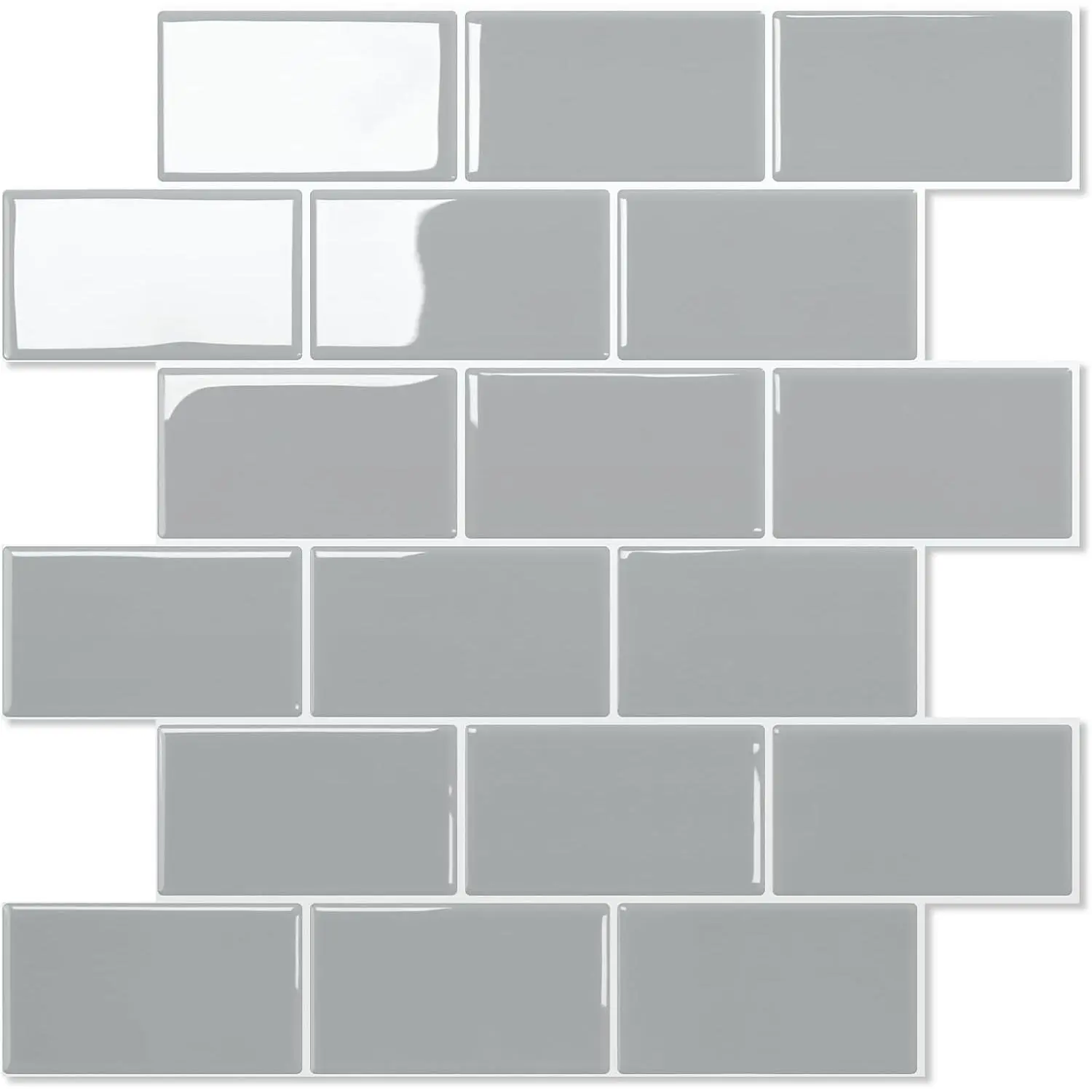 Subway Tile Peel and Stick Backsplash, Thicker Design 12" x 12" Stick  Backsplash Tiles for Kitchen, Bathroom, Wall Tile (1 Sheet, Light Grey)